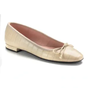 49196 - Beige Croc Leather Flats for Teen/Women by Pretty Ballerinas