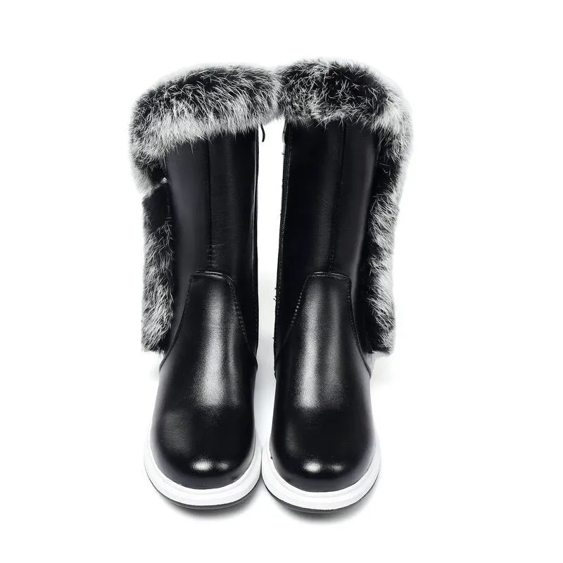 Animal Fur Women Snow Boots Flat Heels New Winter Cotton Shoes