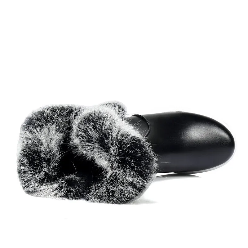 Animal Fur Women Snow Boots Flat Heels New Winter Cotton Shoes