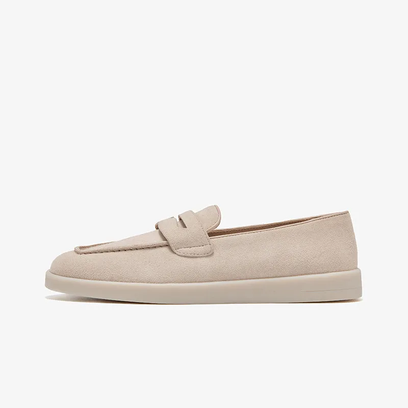 BeauToday Premium Handmade Suede Casual Walk Penny Loafers with Round Toe for Women