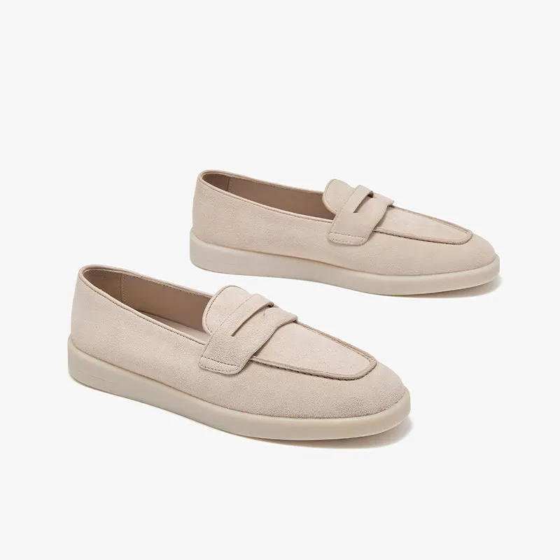 BeauToday Premium Handmade Suede Casual Walk Penny Loafers with Round Toe for Women
