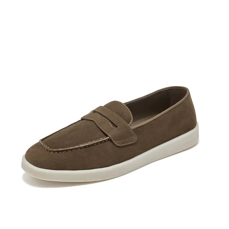 BeauToday Premium Handmade Suede Casual Walk Penny Loafers with Round Toe for Women