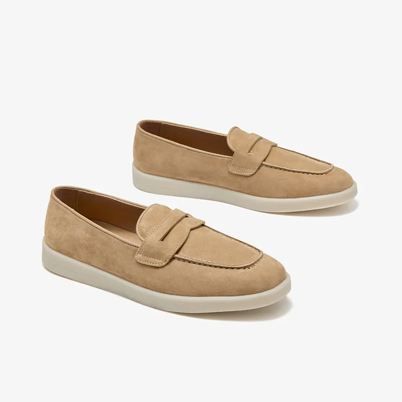 BeauToday Premium Handmade Suede Casual Walk Penny Loafers with Round Toe for Women