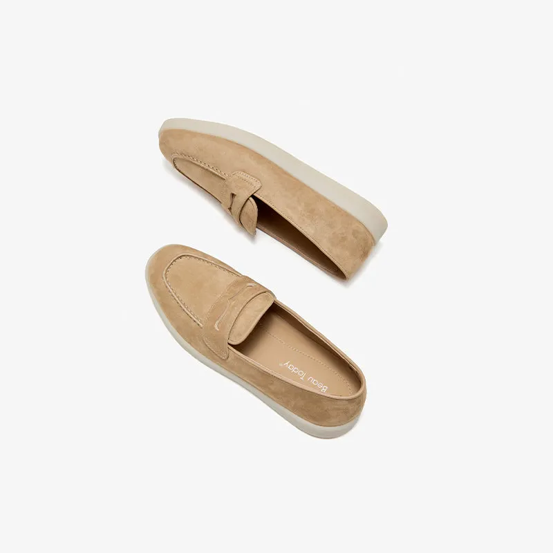 BeauToday Premium Handmade Suede Casual Walk Penny Loafers with Round Toe for Women