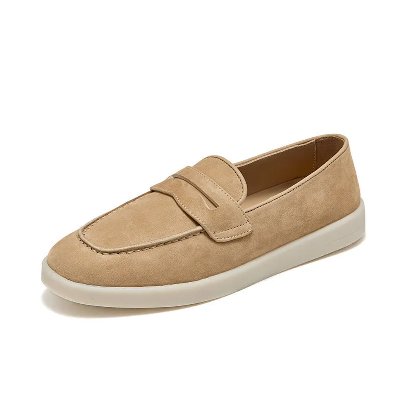 BeauToday Premium Handmade Suede Casual Walk Penny Loafers with Round Toe for Women