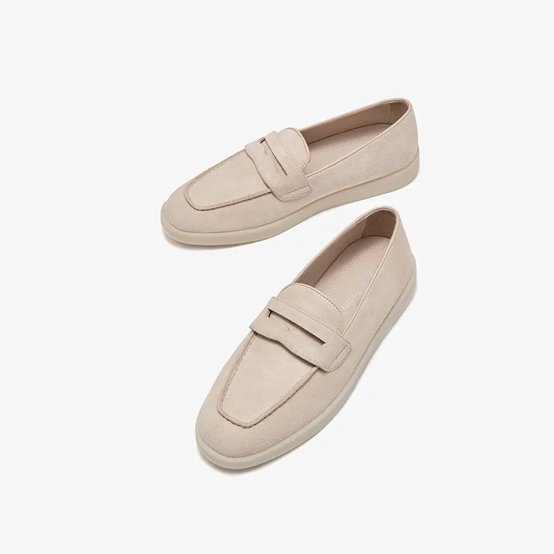 BeauToday Premium Handmade Suede Casual Walk Penny Loafers with Round Toe for Women