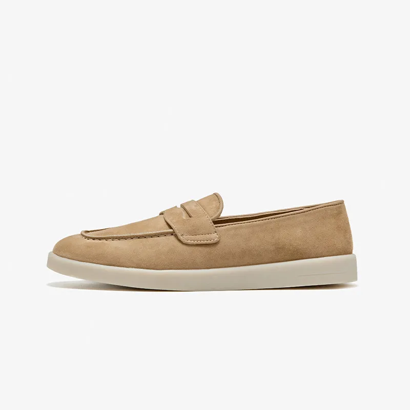 BeauToday Premium Handmade Suede Casual Walk Penny Loafers with Round Toe for Women