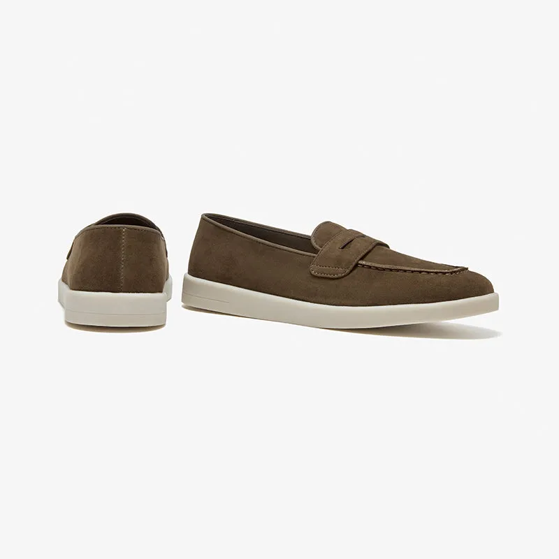 BeauToday Premium Handmade Suede Casual Walk Penny Loafers with Round Toe for Women
