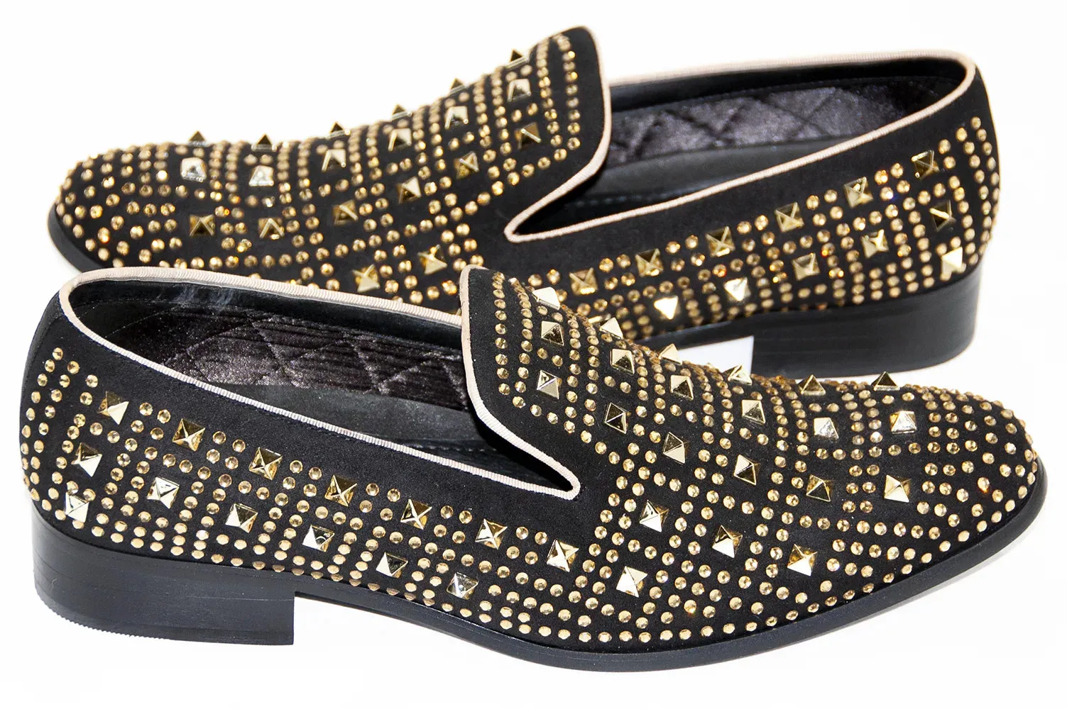 Black with Gold Spiked Rhinestones Smoking Loafer