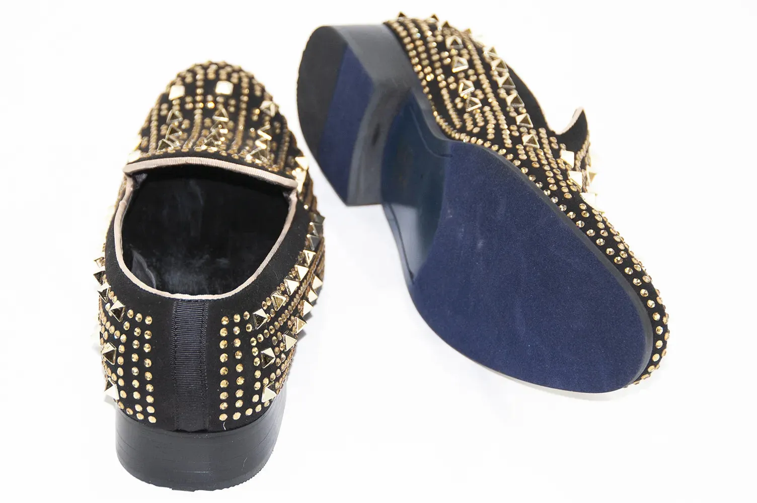 Black with Gold Spiked Rhinestones Smoking Loafer