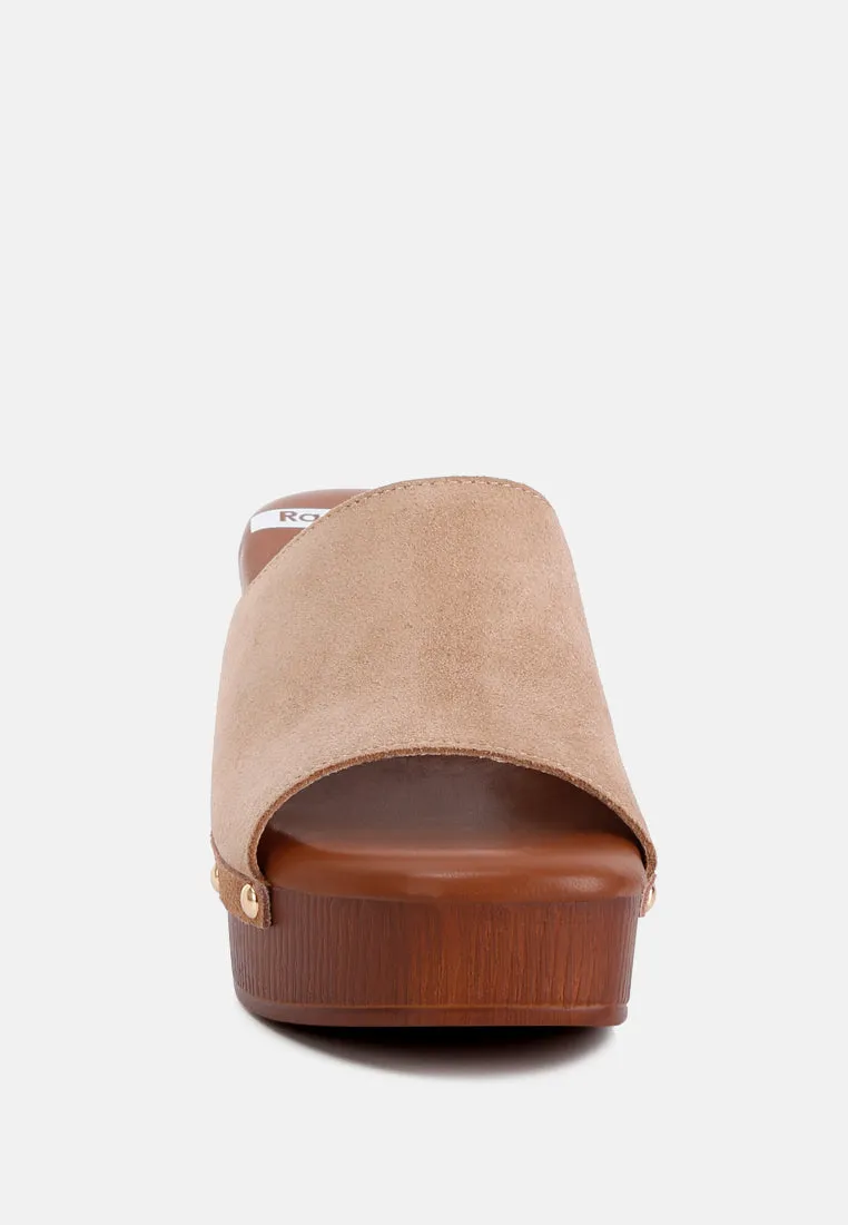 Cartera Soft Suede High Block Heel Clogs