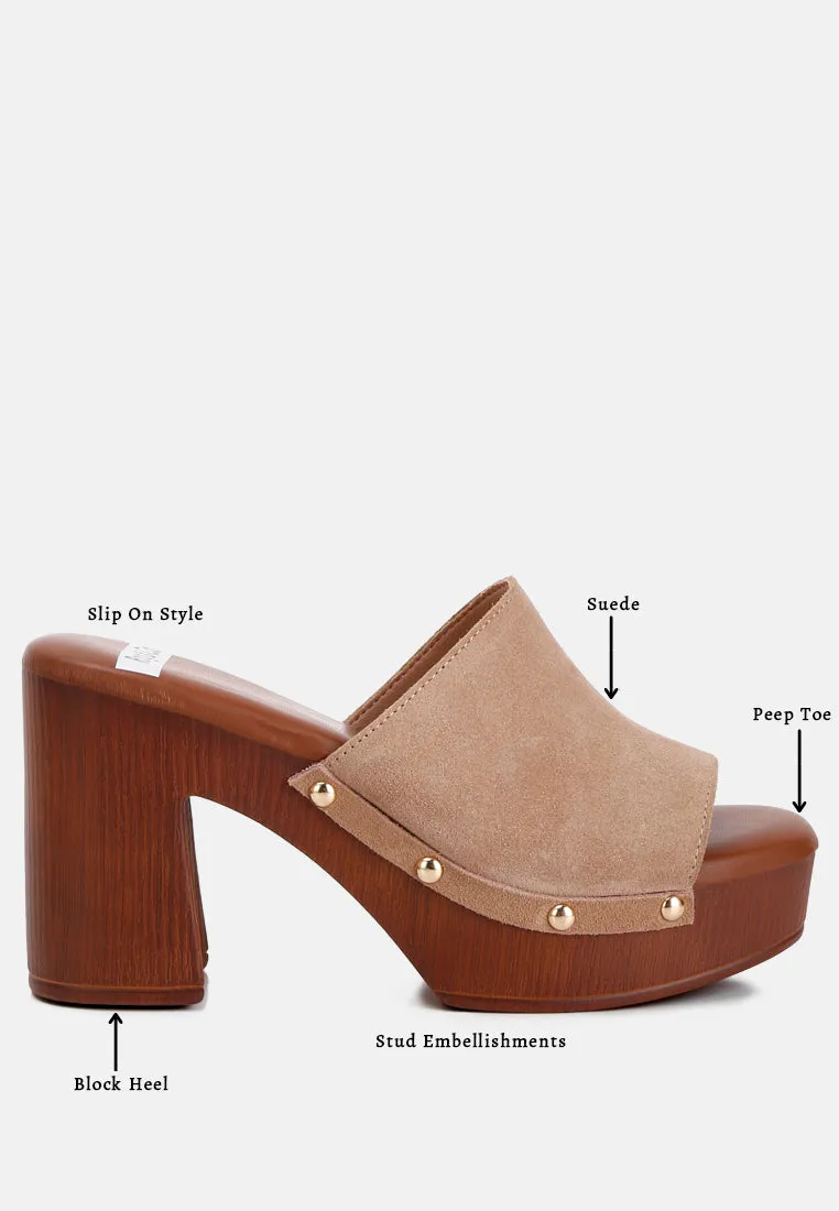 Cartera Soft Suede High Block Heel Clogs