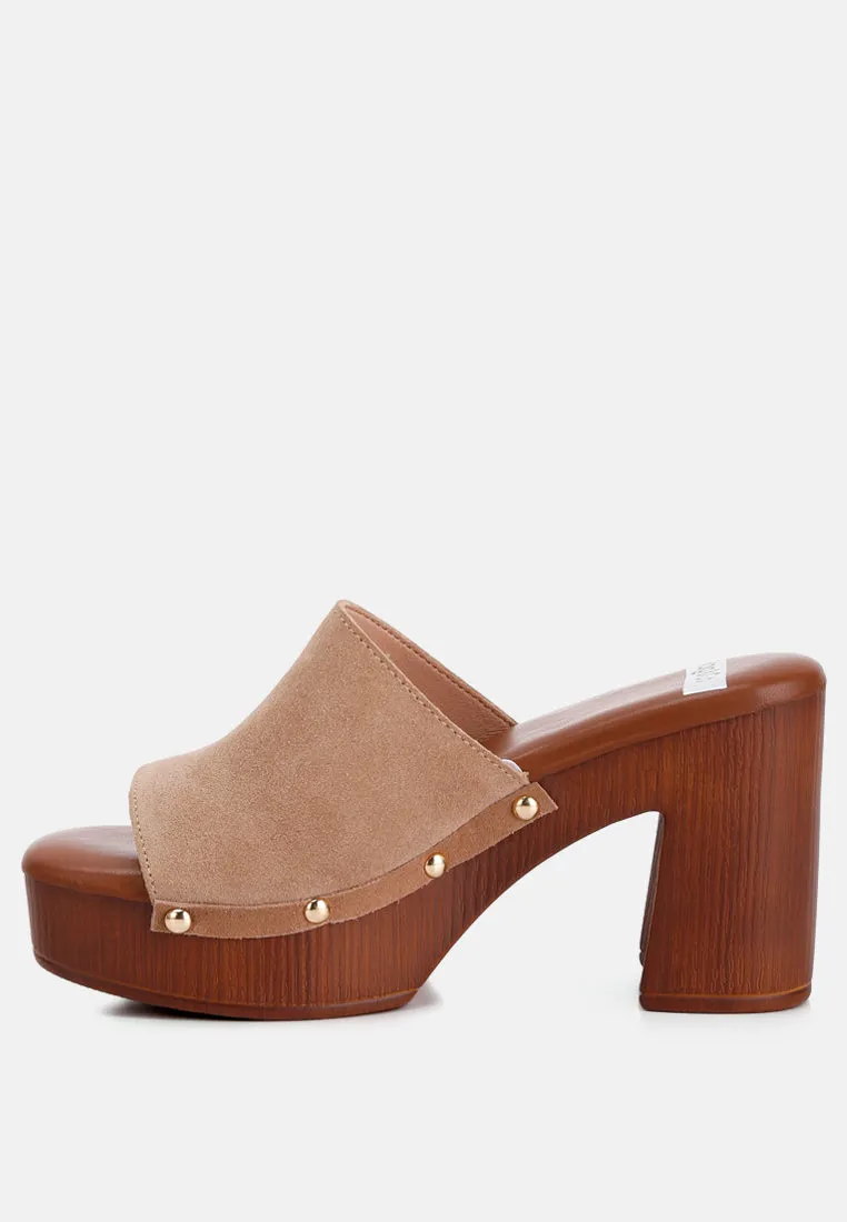 Cartera Soft Suede High Block Heel Clogs