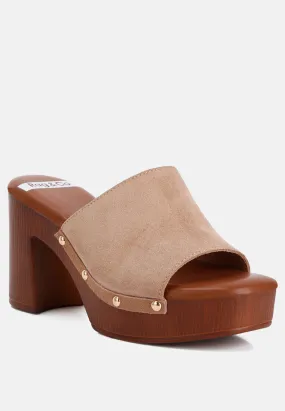 Cartera Soft Suede High Block Heel Clogs