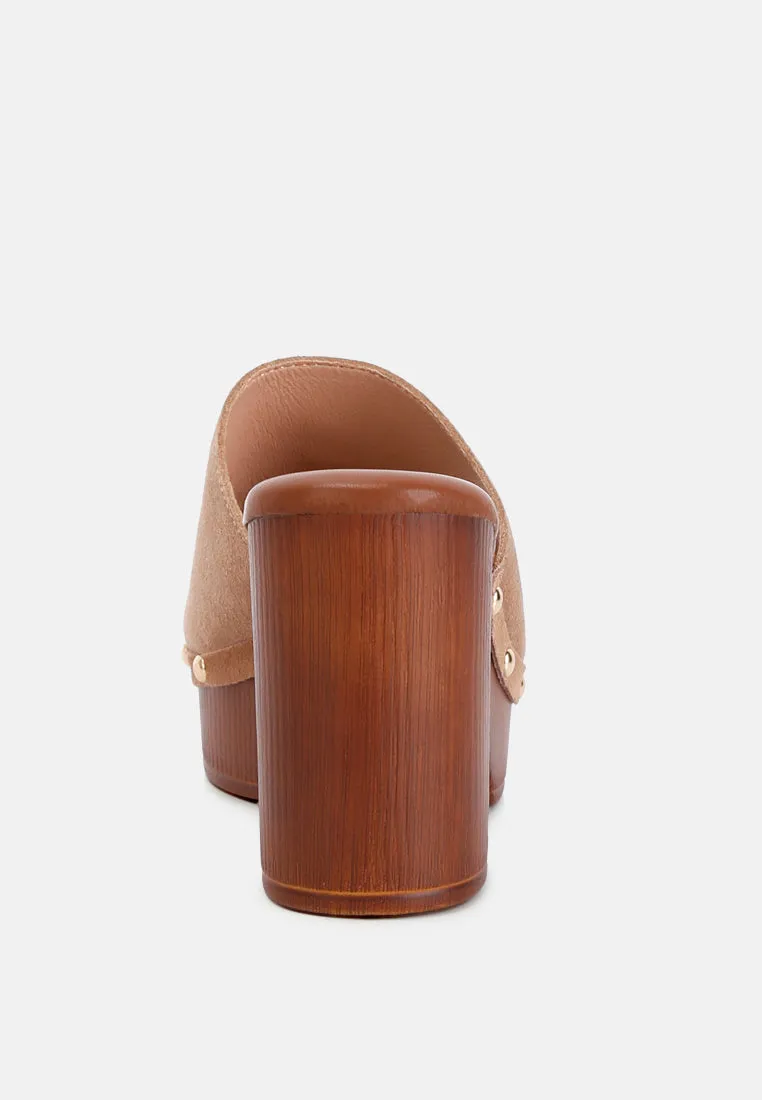 Cartera Soft Suede High Block Heel Clogs