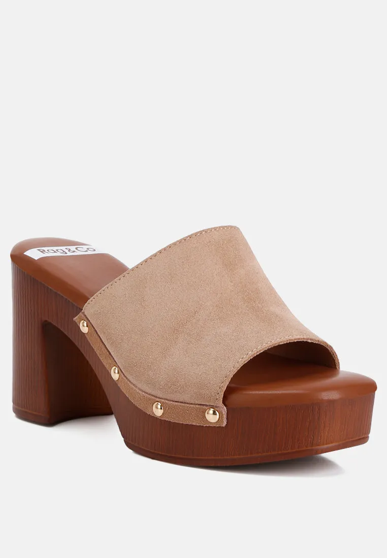 Cartera Soft Suede High Block Heel Clogs