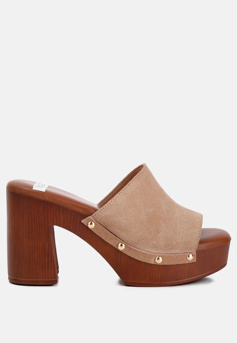 Cartera Soft Suede High Block Heel Clogs