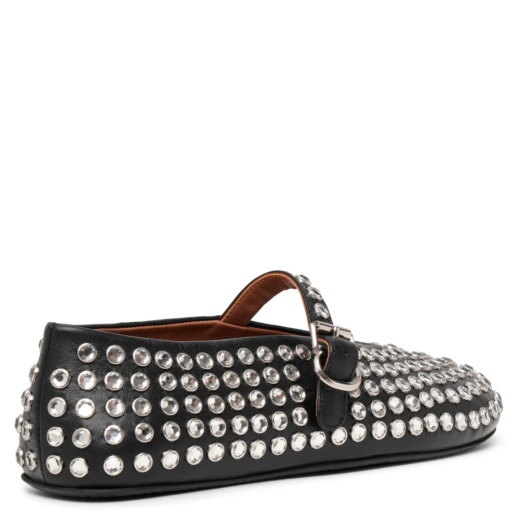 Embellished black leather ballet flats
