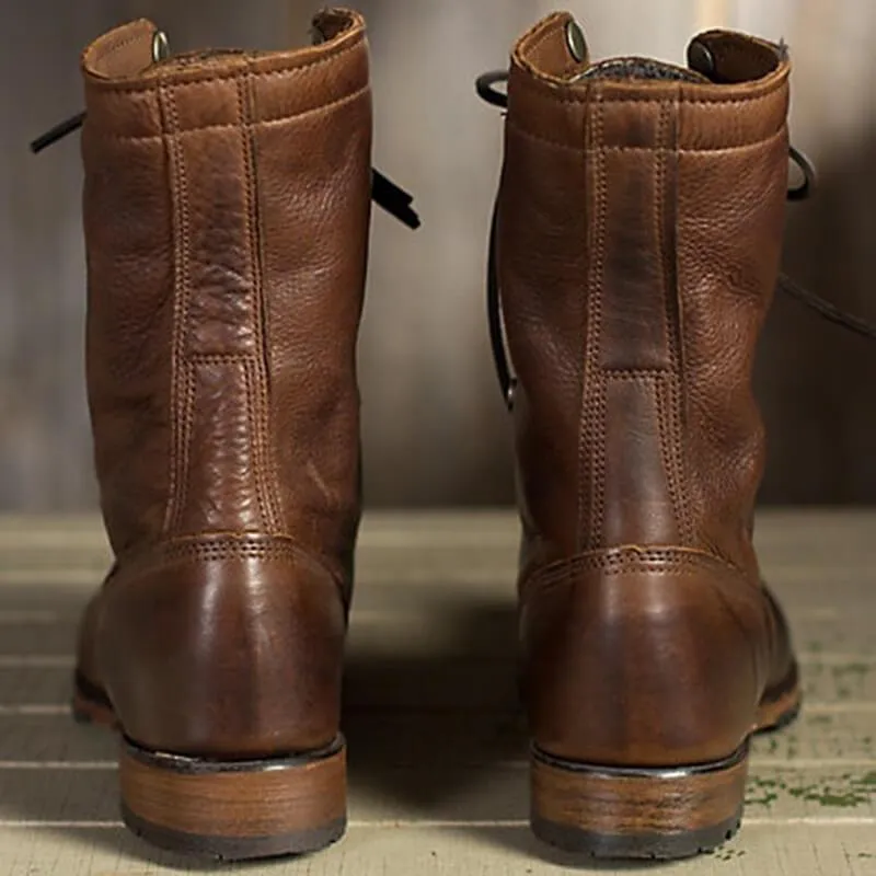 Leather Lace Up Low Heel Martin Boots