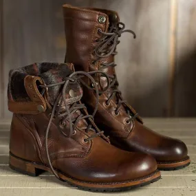 Leather Lace Up Low Heel Martin Boots