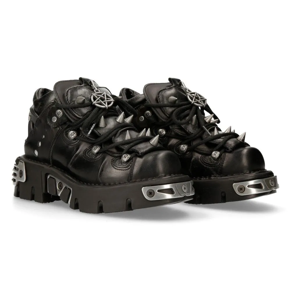 NEW ROCK -  110-S1 Black Chunky Spiked Ankle Boots