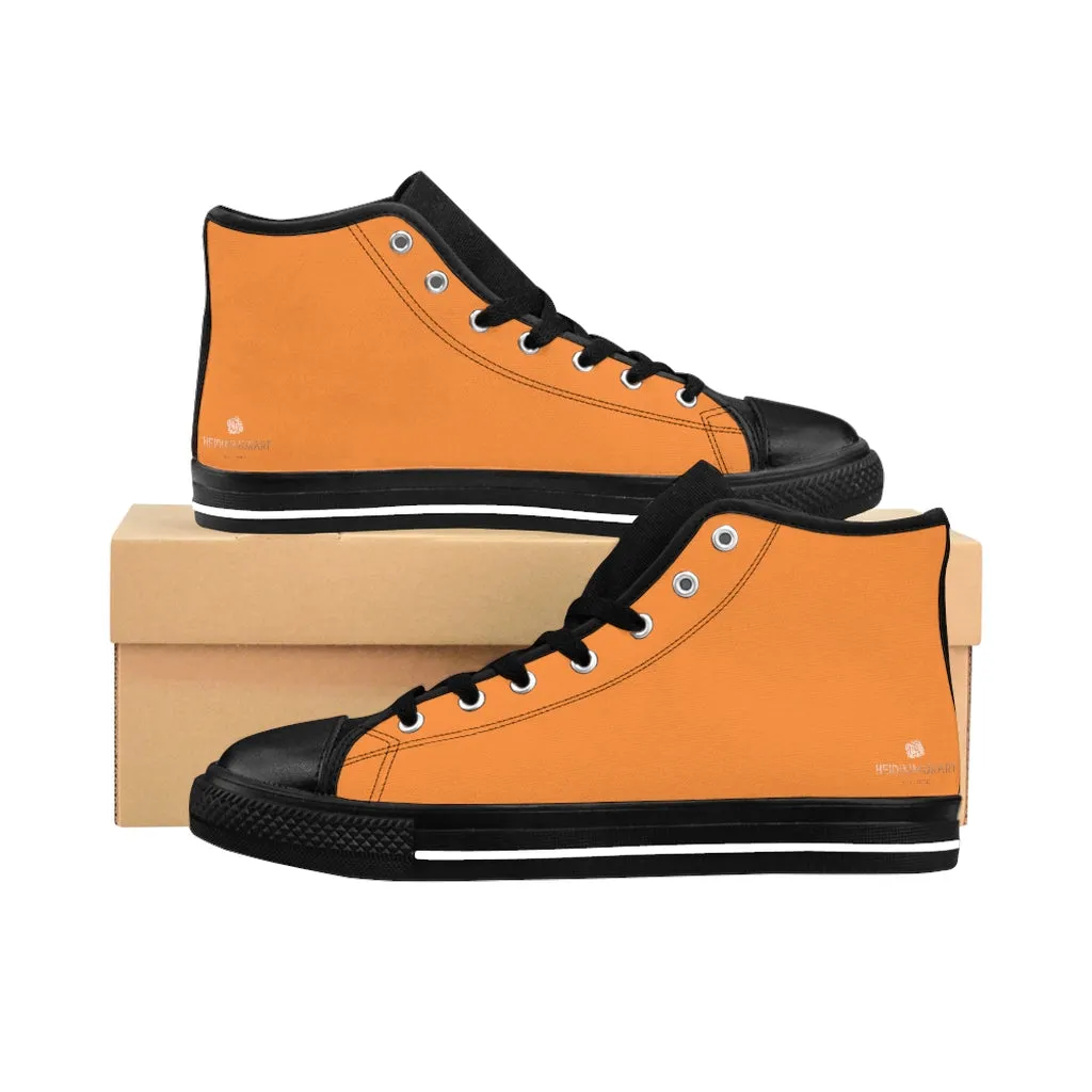Orange Men's High-top Sneakers, Solid Color Minimalist Designer Tennis Running Shoes (US Size: 6-14)