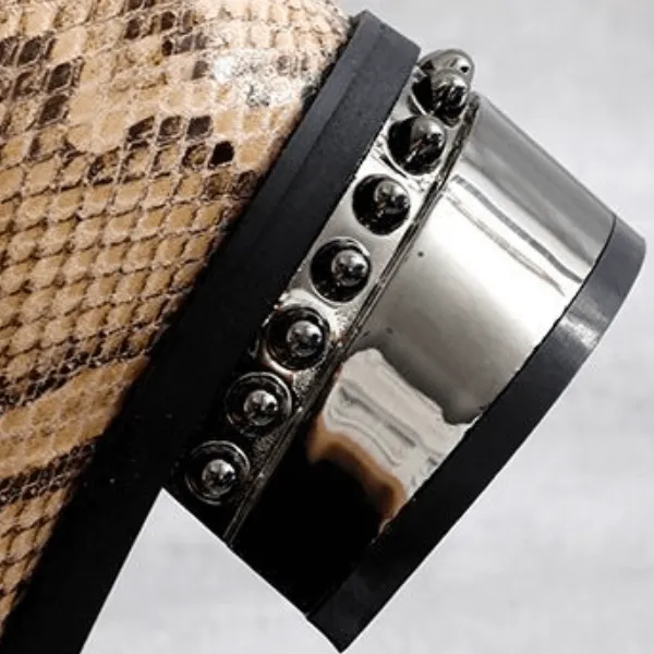 Snakeskin Star Chunky Low Heel Ankle Boots