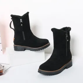 Snow Round Toe Zipper Low Heel Fur Boots