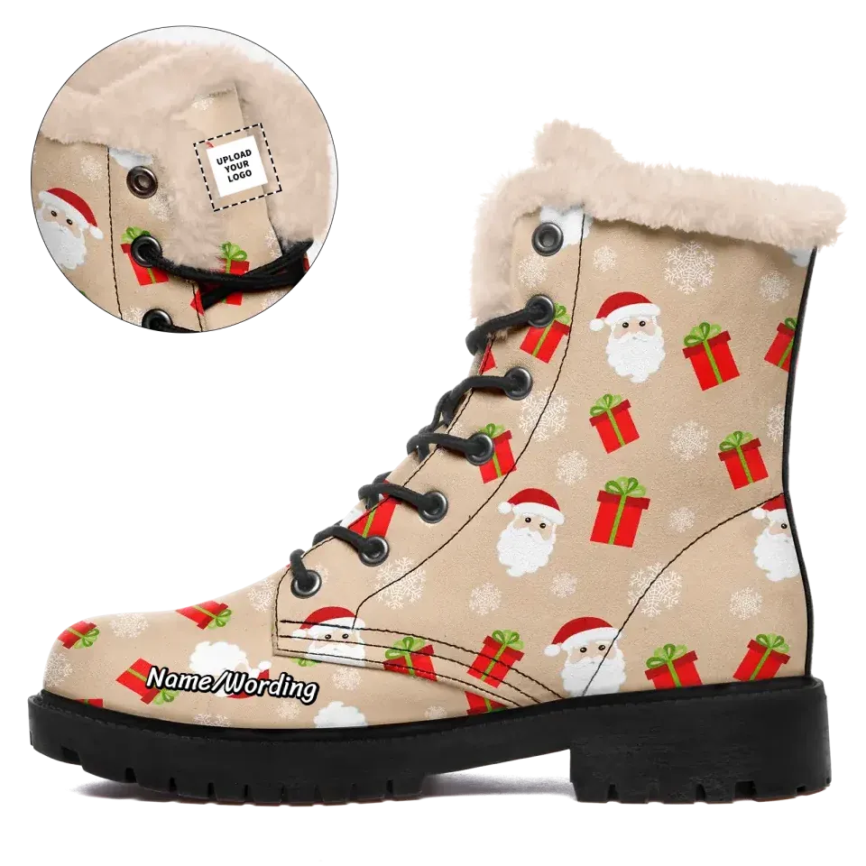 Unique Gift,Personalized Santa Claus Boots, Custom  Cozy Holiday Winter Boots, Fur Lining Boots for Women and Men
